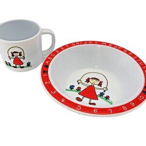 Vintage 1985 Selandia Designs Plate & Cup Set ABC children kids at Play Pat Wong